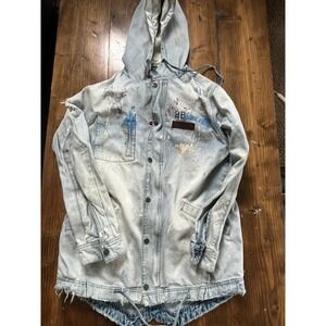 Billionaire Boys Club Distressed Paint Splatter Denim Hooded Jacket